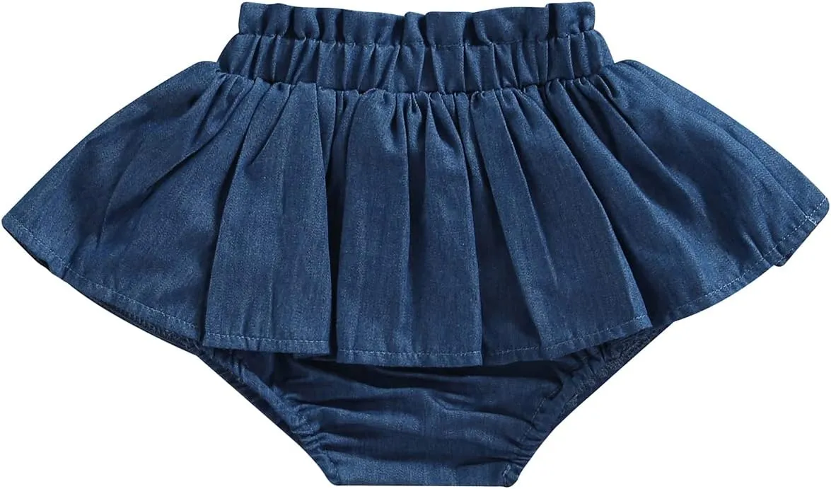 Toddler Baby Girl Denim Skirt Skorts Elastic High Waist Ruffled Pleated Shorts Cute Summer Bottoms Short Skirts