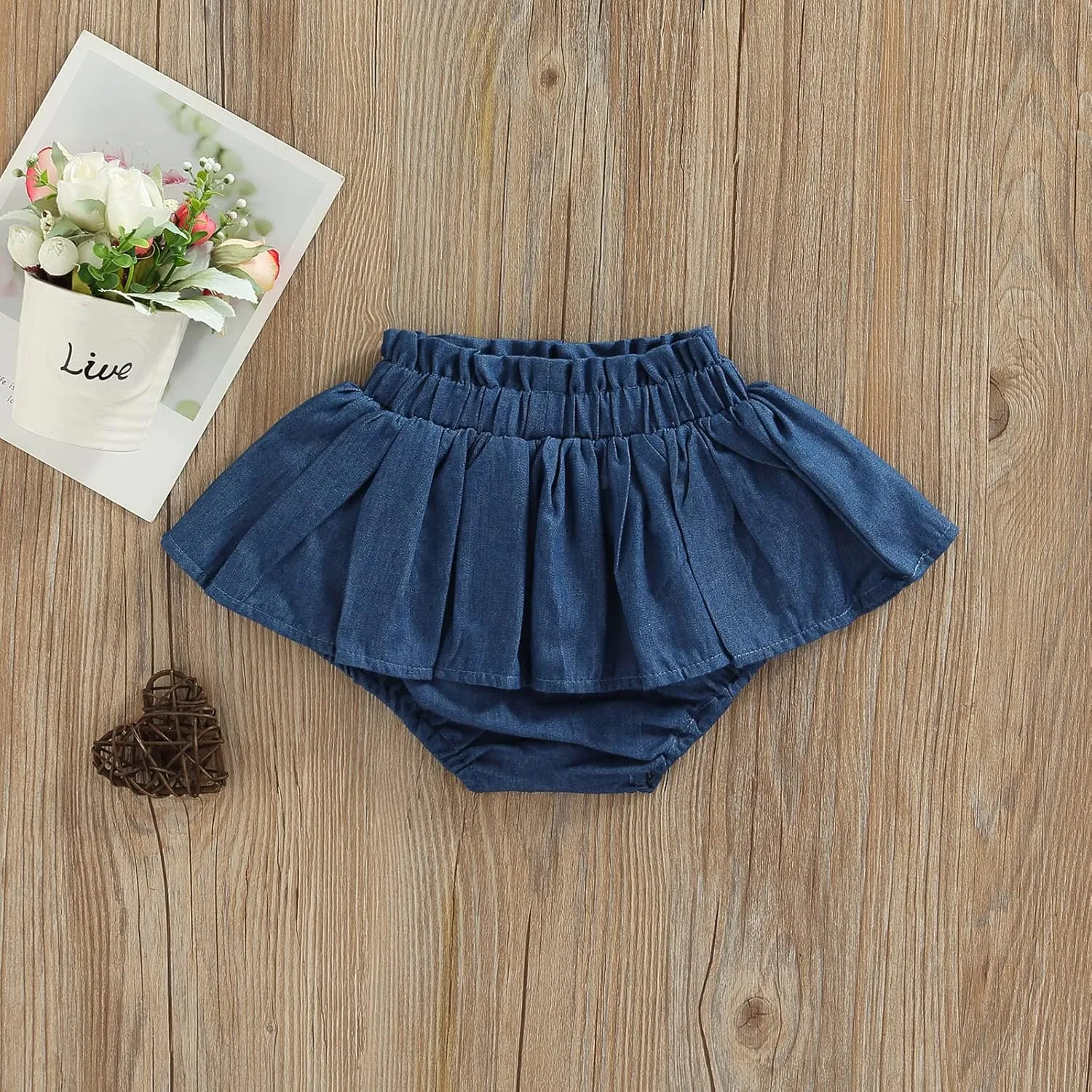 Toddler Baby Girl Denim Skirt Skorts Elastic High Waist Ruffled Pleated Shorts Cute Summer Bottoms Short Skirts