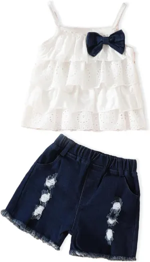 Toddler Baby Girls Clothes Summer Outfits Fruit Print Bow Camisole Top and Casual Shorts 2-piece Summer Clothing Set