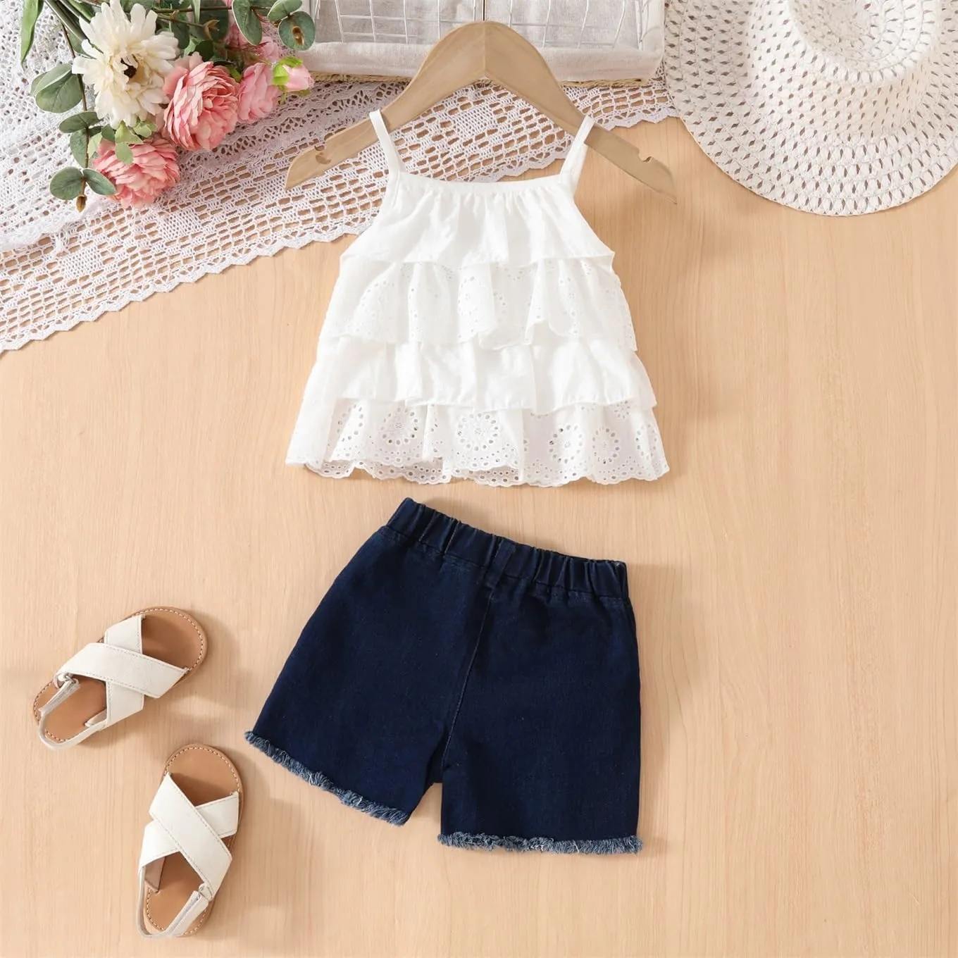 Toddler Baby Girls Clothes Summer Outfits Fruit Print Bow Camisole Top and Casual Shorts 2-piece Summer Clothing Set