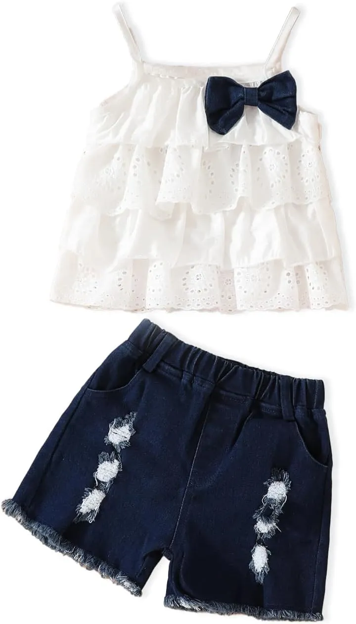 Toddler Baby Girls Clothes Summer Outfits Fruit Print Bow Camisole Top and Casual Shorts 2-piece Summer Clothing Set