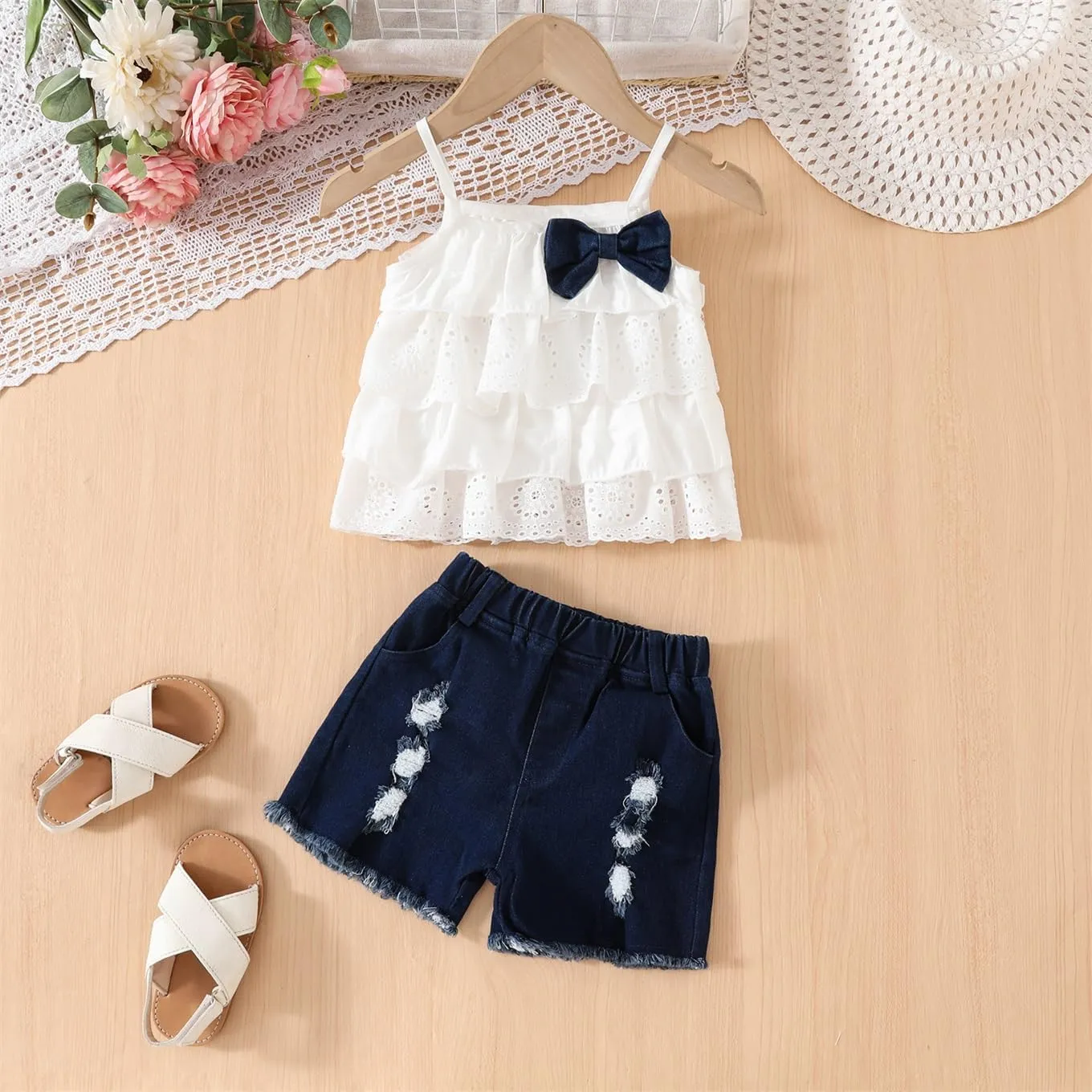 Toddler Baby Girls Clothes Summer Outfits Fruit Print Bow Camisole Top and Casual Shorts 2-piece Summer Clothing Set