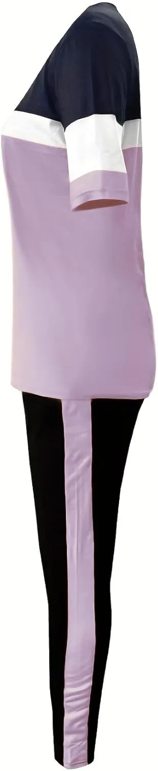 TOPONSKY Women Two Piece Outfits Short-Sleeve Long-Pant Sets With Pockets