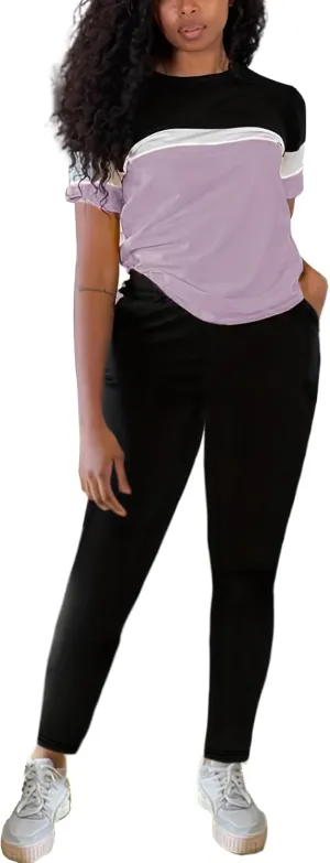 TOPONSKY Women Two Piece Outfits Short-Sleeve Long-Pant Sets With Pockets