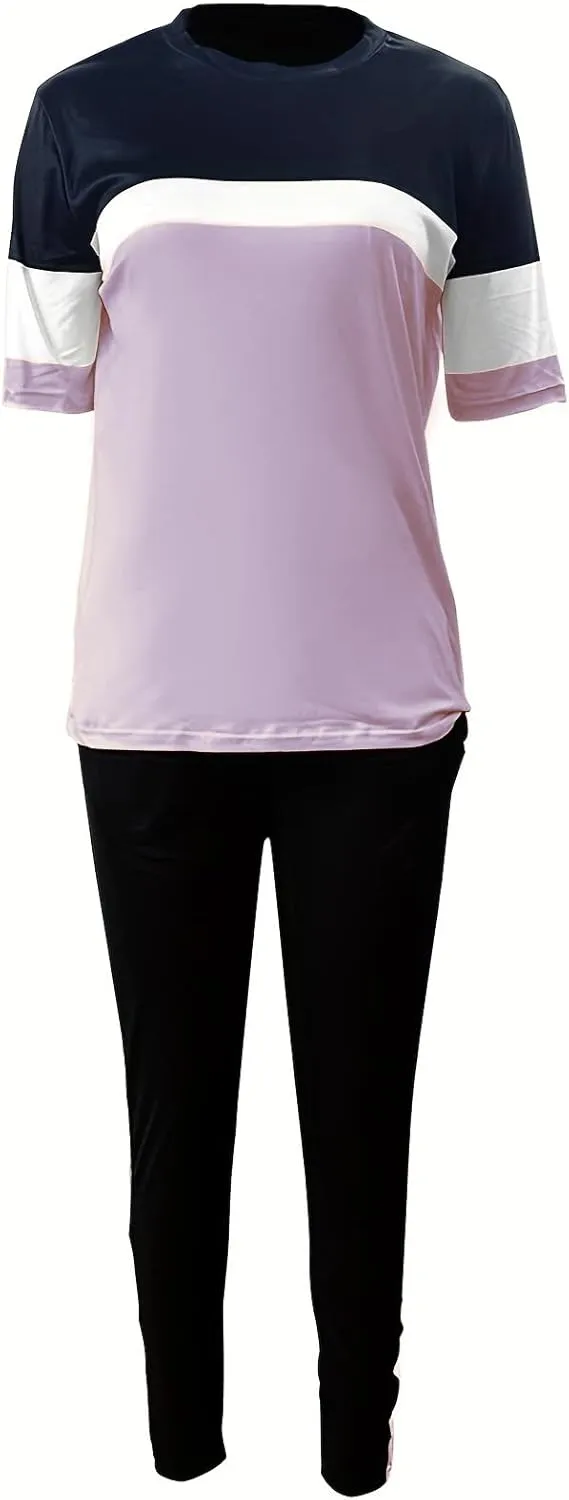 TOPONSKY Women Two Piece Outfits Short-Sleeve Long-Pant Sets With Pockets