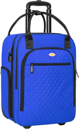 TORIBIO Carry on Underseat with Wheels, 16.5inch Lightweight Overnight Luggage Bag Carry-On Suitcase for Men Women Travel Business, Blue