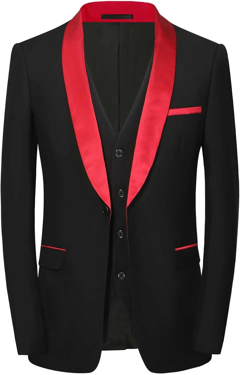 Tuxedo Suits for Men 3 Pieces Wedding Prom Dinner Party Shawl Collar Blazer Vest Pants Set with Black Stripe Bow Tie