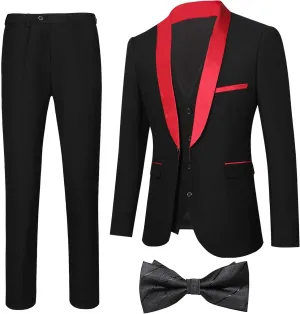 Tuxedo Suits for Men 3 Pieces Wedding Prom Dinner Party Shawl Collar Blazer Vest Pants Set with Black Stripe Bow Tie