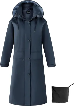 Ubon Women's Rain Coat Waterproof with Hood Long Raincoat Packable Rain Jacket Casual Windbreaker