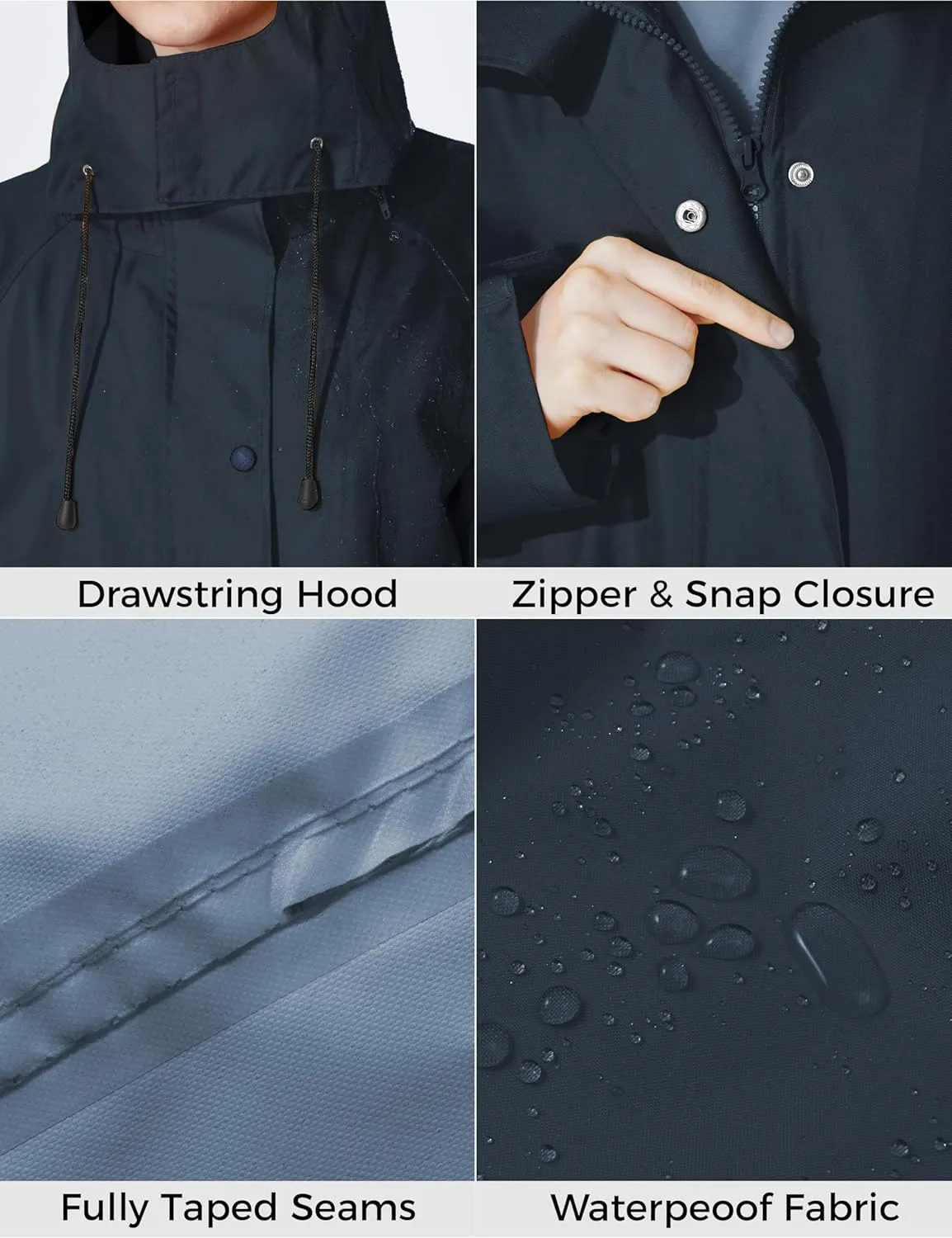Ubon Women's Rain Coat Waterproof with Hood Long Raincoat Packable Rain Jacket Casual Windbreaker