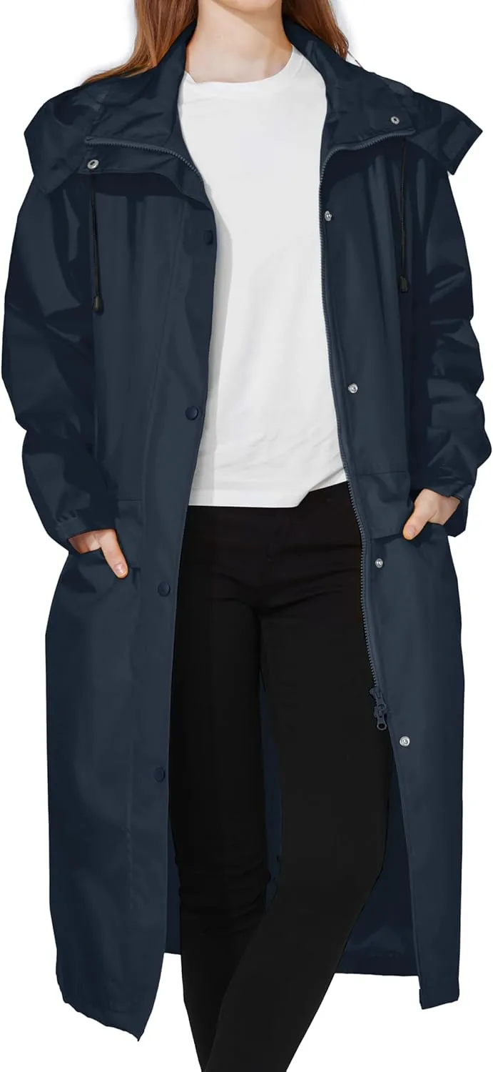 Ubon Women's Rain Coat Waterproof with Hood Long Raincoat Packable Rain Jacket Casual Windbreaker
