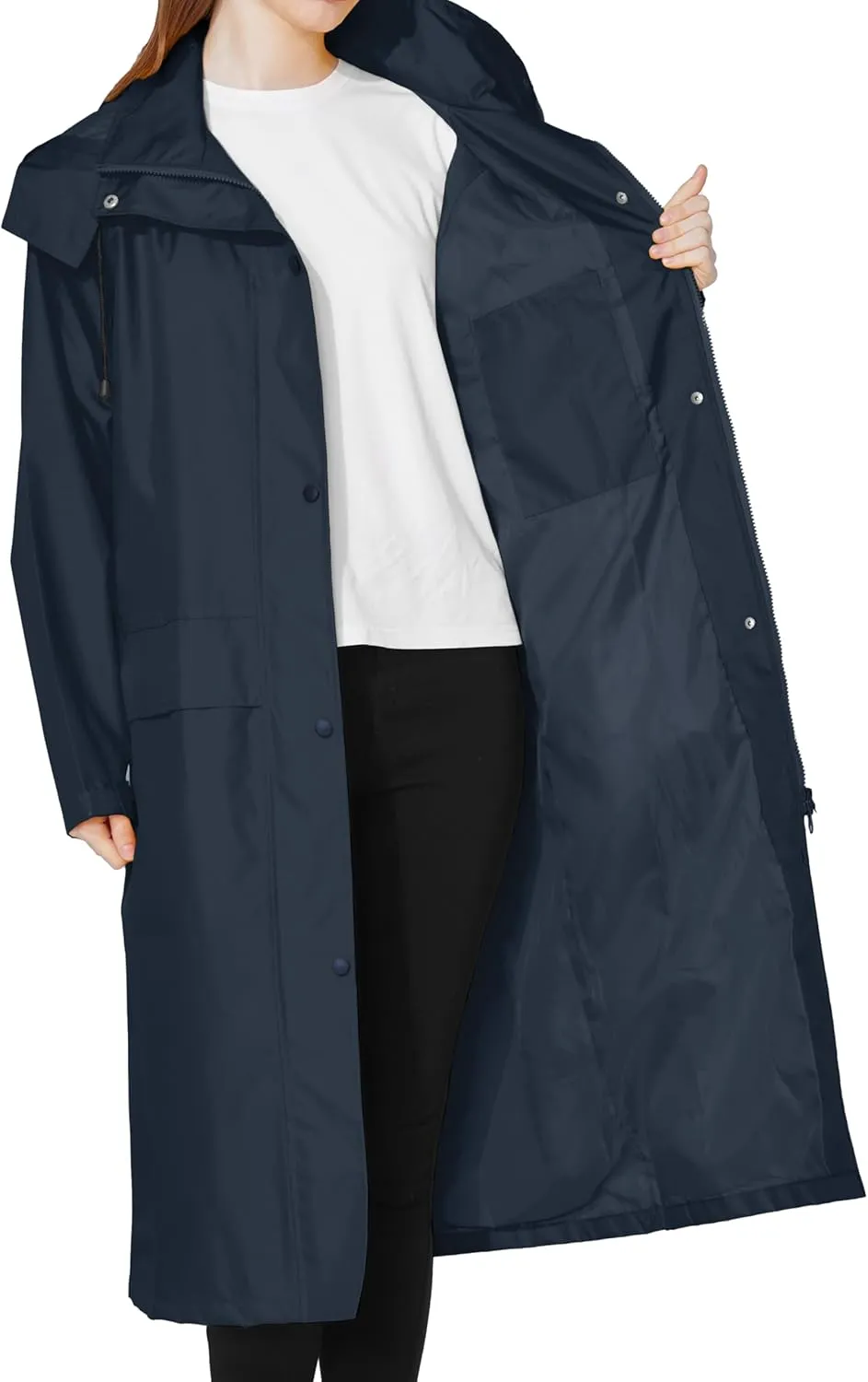 Ubon Women's Rain Coat Waterproof with Hood Long Raincoat Packable Rain Jacket Casual Windbreaker