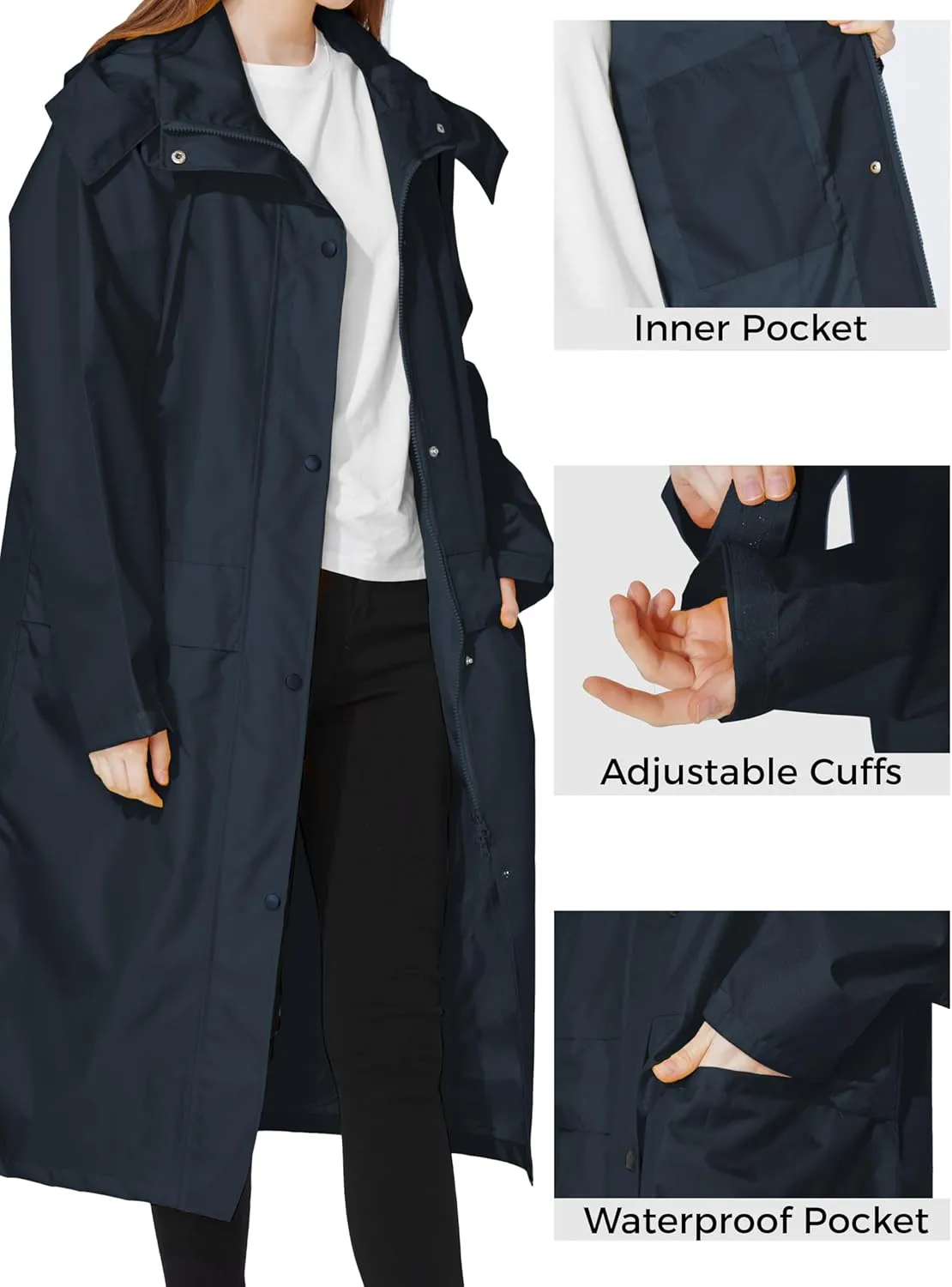 Ubon Women's Rain Coat Waterproof with Hood Long Raincoat Packable Rain Jacket Casual Windbreaker