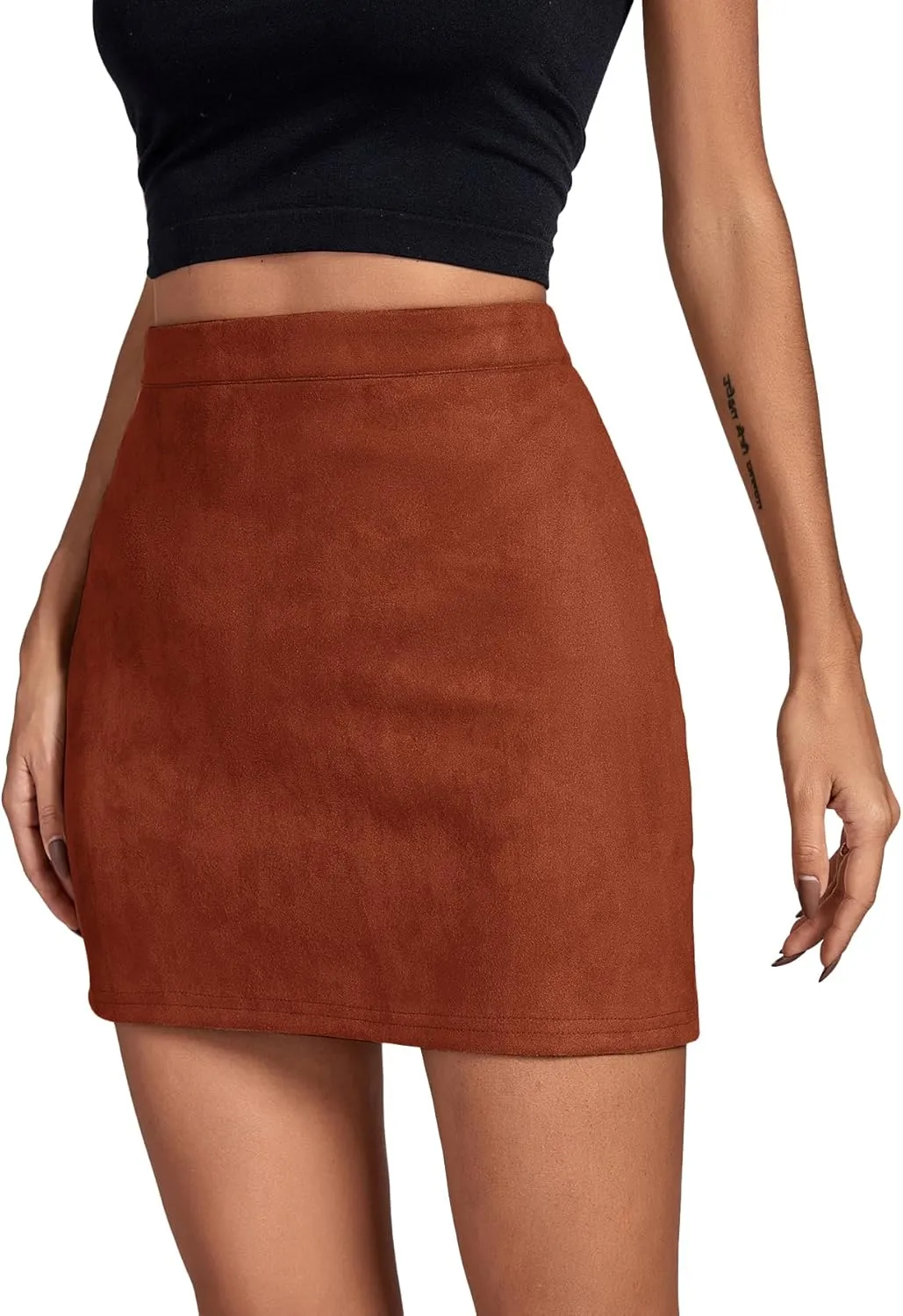 Umenlele Women's Bodycon Faux Suede High Waist Solid Mini Skirt