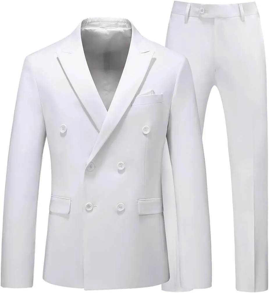 UNINUKOO Mens Suits 2 Piece Double Breasted Tuxedo Suit Slim Fit Wedding Party Dress Formal Suits for Men