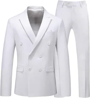 UNINUKOO Mens Suits 2 Piece Double Breasted Tuxedo Suit Slim Fit Wedding Party Dress Formal Suits for Men