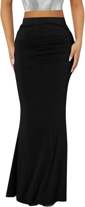 Verdusa Women's Casual Ruched High Waisted Fishtail Bodycon Long Maxi Skirt