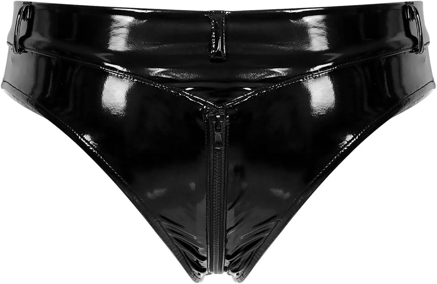 Vxuxlje Men's Sexy Patent Leather Low Rise Briefs Wet Look Zipper Crotch High Cut Underwear