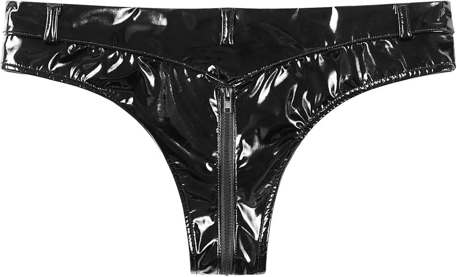 Vxuxlje Men's Sexy Patent Leather Low Rise Briefs Wet Look Zipper Crotch High Cut Underwear