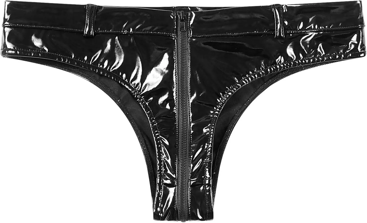 Vxuxlje Men's Sexy Patent Leather Low Rise Briefs Wet Look Zipper Crotch High Cut Underwear