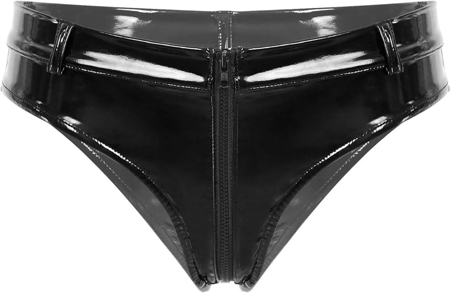 Vxuxlje Men's Sexy Patent Leather Low Rise Briefs Wet Look Zipper Crotch High Cut Underwear
