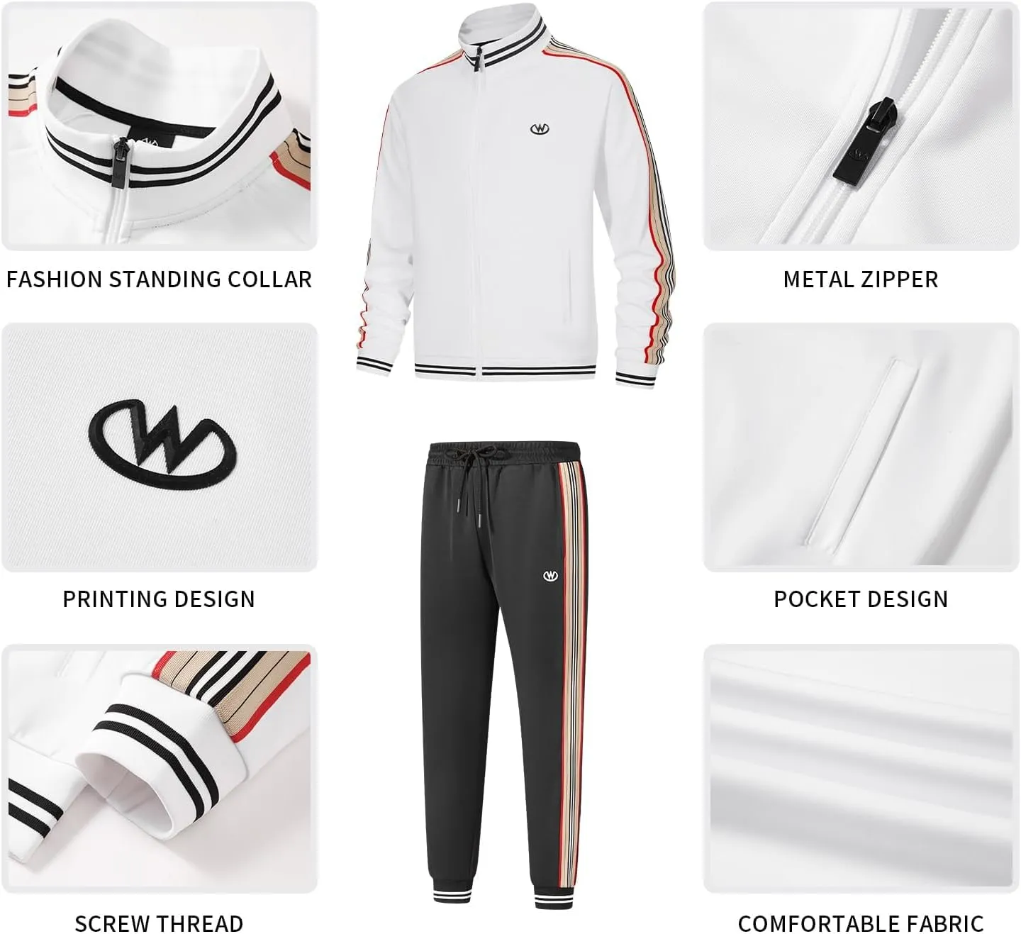 W JIANWANG Track Suits for Men Set Jogging Tracksuit Mens Sweatsuits Workout Running Sports Jogger Sweat Suits Outfits