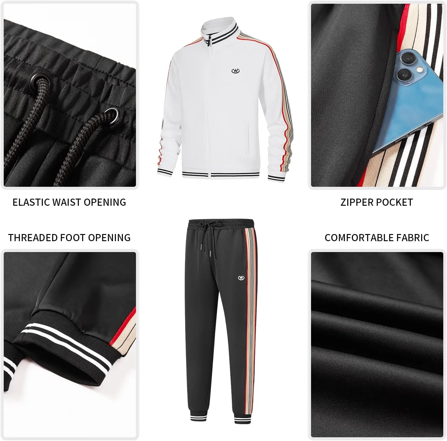 W JIANWANG Track Suits for Men Set Jogging Tracksuit Mens Sweatsuits Workout Running Sports Jogger Sweat Suits Outfits