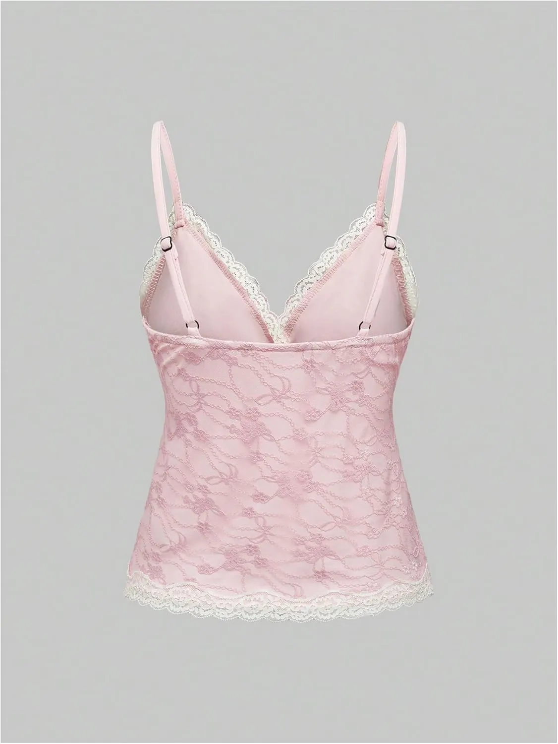 WDIRARA Women's Lace V Neck Cami Top Spaghetti Strap Bow Going Out Camisole