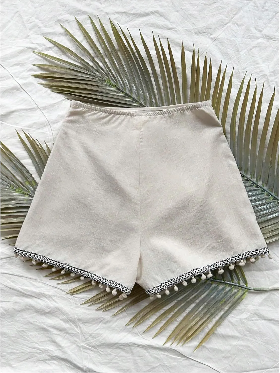 WDIRARA Women's Wrap Tie Side Skorts Fringe Trim Asymmetrical Hem Skirt Shorts