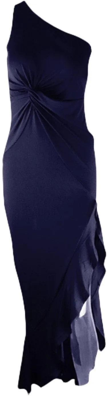 Wedding Guest Dress for Women 2025,Women's Slim One Shoulder Ruched Split Mermaid Dress Evening Cocktail Maxi Dresses