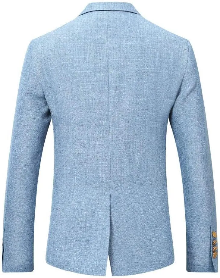 Wemaliyzd Men's Linen Suit Summer 3 Piece Wedding Suit Peak Lapel Blazer Vest Pants