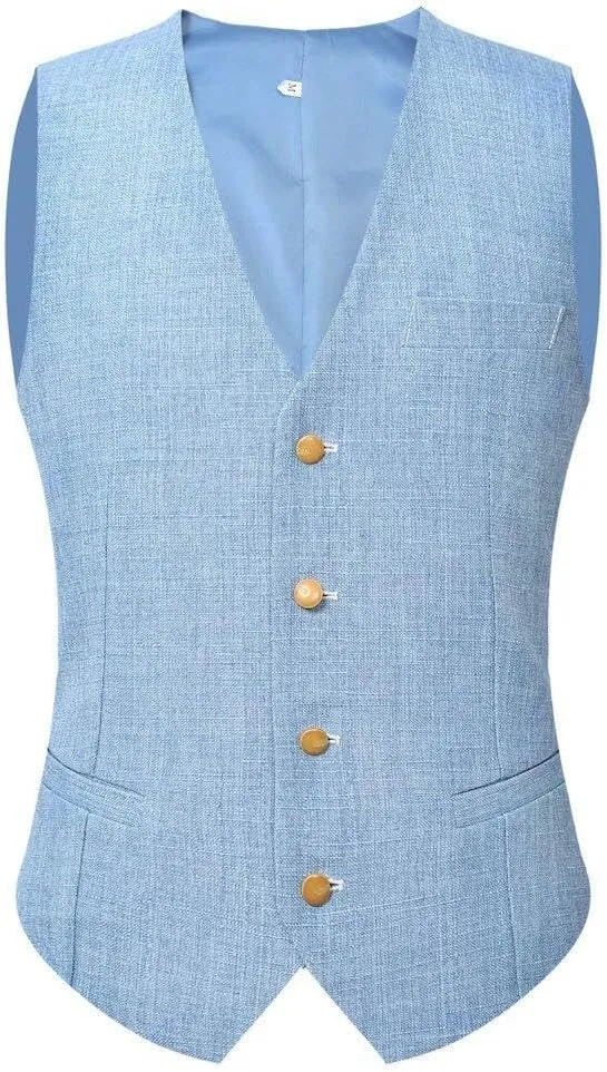 Wemaliyzd Men's Linen Suit Summer 3 Piece Wedding Suit Peak Lapel Blazer Vest Pants