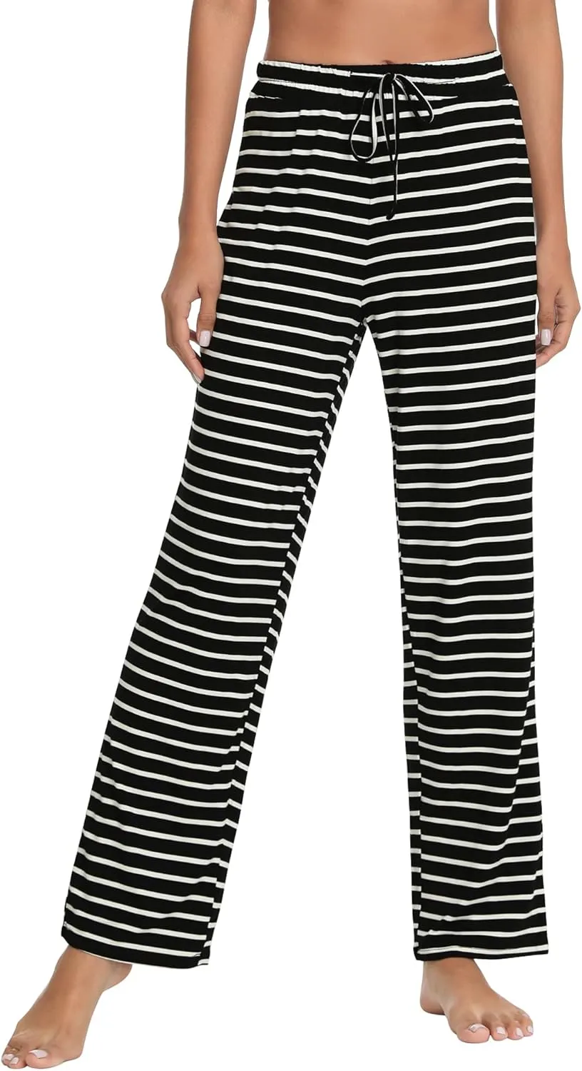 WiWi Pajama Pants for Women Viscose from Bamboo Soft Wide Leg Sweatpants Drawstring Bottoms Sleep Pj Pant S-XXL