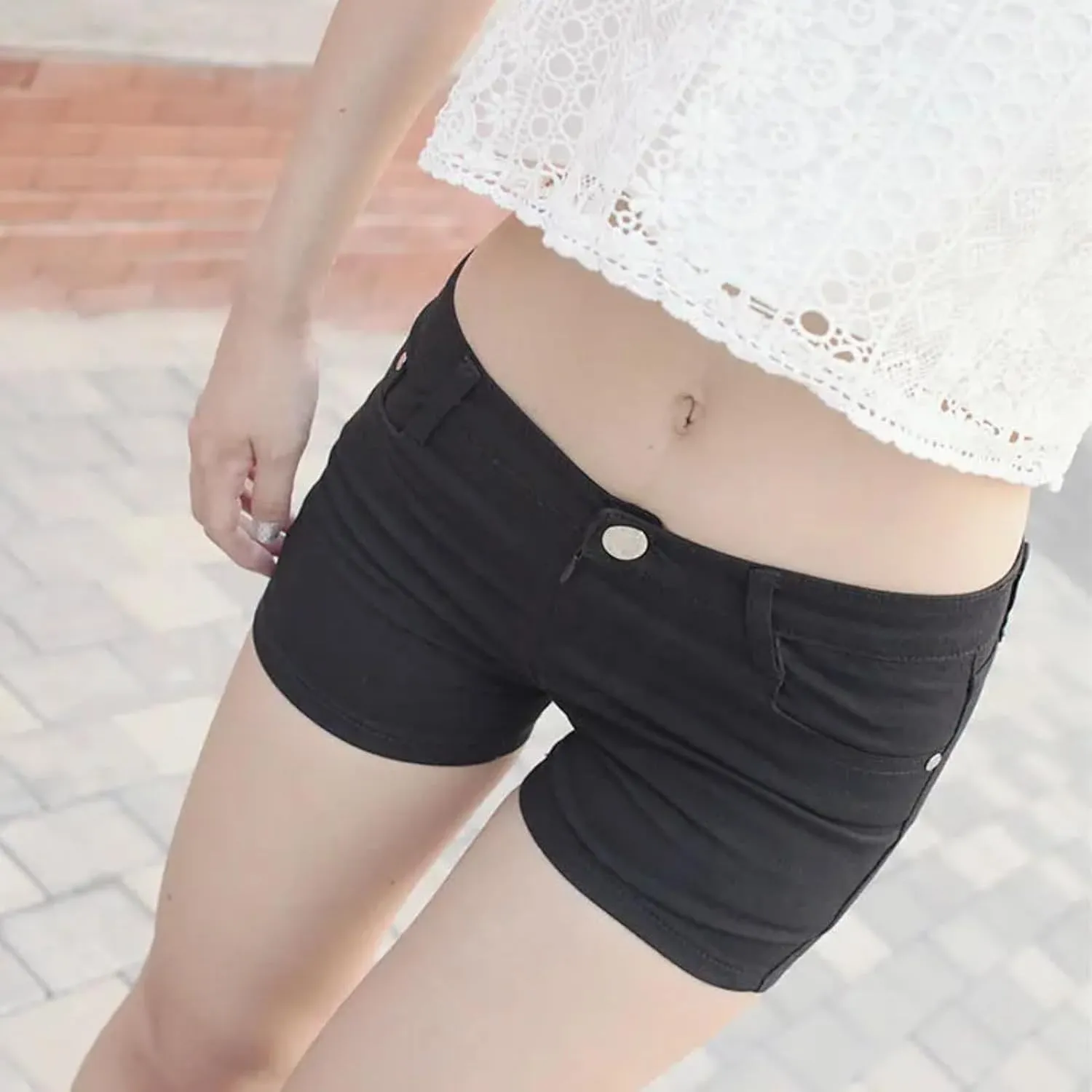 Woman Sexy Crotchless Mini Shorts Open Denim Outdoor Single Zipper Hot Pant Jeans Hollow Out