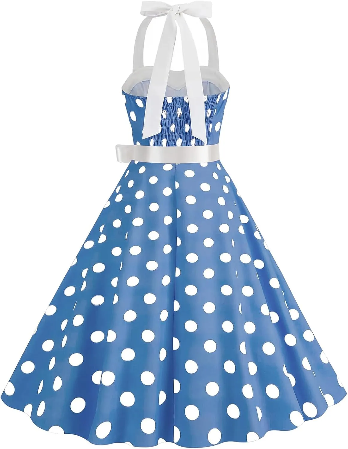 Women 1950s Retro Audrey Hepburn Dress Self Tie Backless Polka Dot 50s 60s Vintage Swing Cocktail Tea Party Dresses