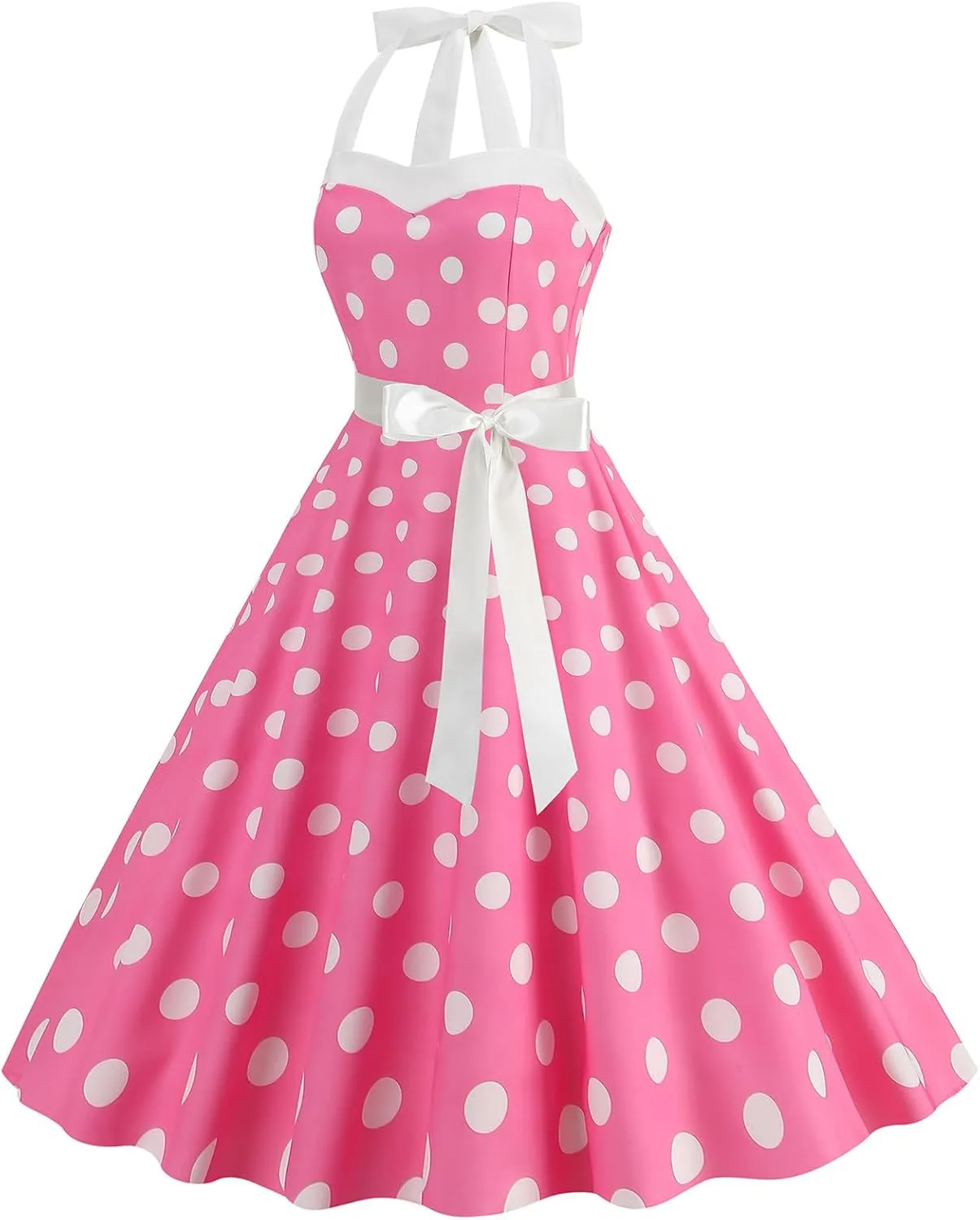 Women 1950s Retro Audrey Hepburn Dress Self Tie Backless Polka Dot 50s 60s Vintage Swing Cocktail Tea Party Dresses