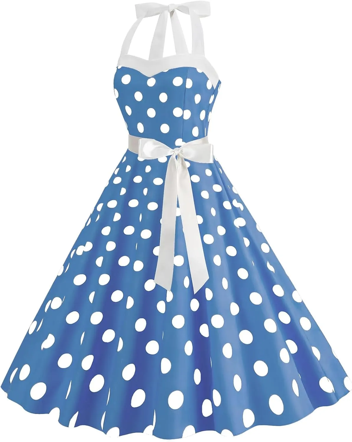 Women 1950s Retro Audrey Hepburn Dress Self Tie Backless Polka Dot 50s 60s Vintage Swing Cocktail Tea Party Dresses