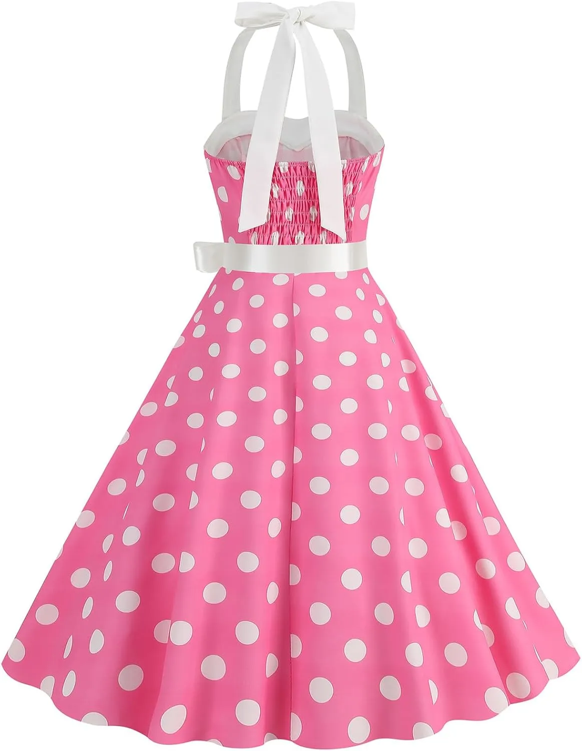 Women 1950s Retro Audrey Hepburn Dress Self Tie Backless Polka Dot 50s 60s Vintage Swing Cocktail Tea Party Dresses
