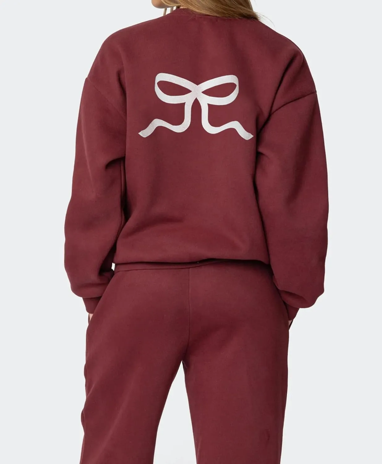 Women 2 Piece Outfits Bow Print Long Sleeve Oversized Sweatshirt Hoodies Baggy Wide Leg Sweatpants Fall Sweatsuits