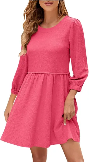 Women Dresses Spring Fall Tunic Dress V Neck Ruffle Long Sleeve High Waist A-Line Tiered Swing Mini Babydoll Dresses