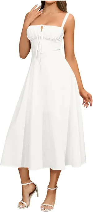 Women Floral Corset Dress Summer Dress 2025 Boho Flowy Slit Lace Up Midi Dresses Going Out A Line Casual Sundress