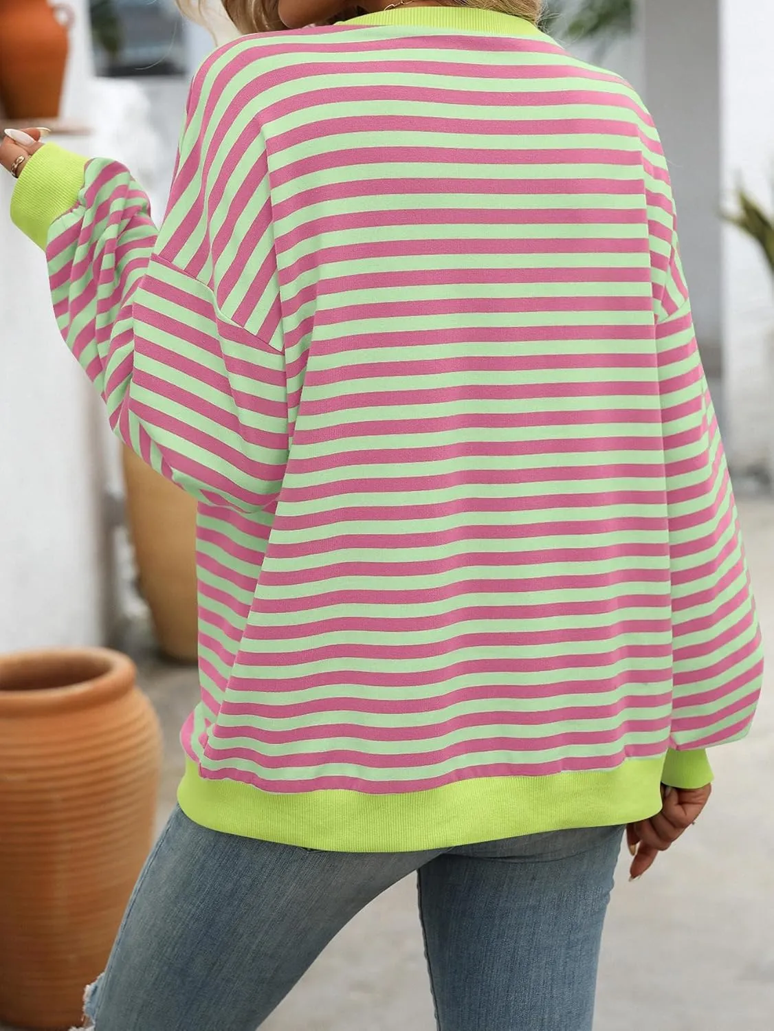 Women Oversized Striped Sweatshirt Loose Pullover Long Sleeve Fall 2024 Casual Hoodies Y2K Crew Neck Sweater