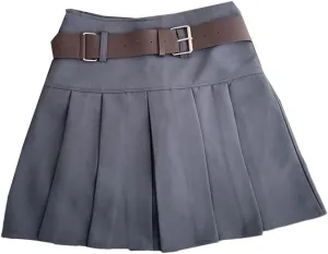 Women Party Pleated Skirts with Belt High Waist Vintage Office Mini Skirt