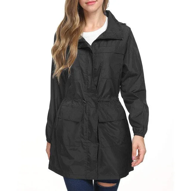 Women Raincoat Windbreaker Lightweight Breathable Zipper Rain Coat Windproof Hooded Rainwear Rain Coats Outwear Women&#39;s Coat