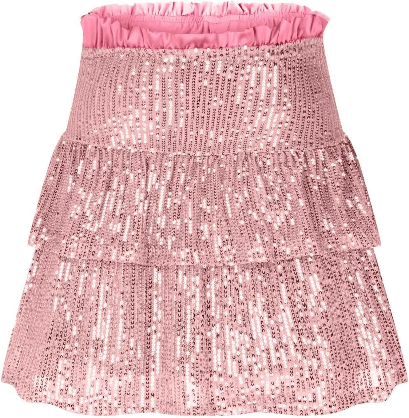 Women Sequin Skirt Sparkly Cute High Waist Ruffle Skirt Fashion 2025 Teen Girls Night Out Party Glitter Mini Skirt