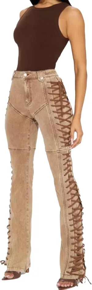 Women Straight Leg Jeans Casual Y2k High Waisted Lace UP Split Hem Jeans Slim Fit Trendy Denim Pants