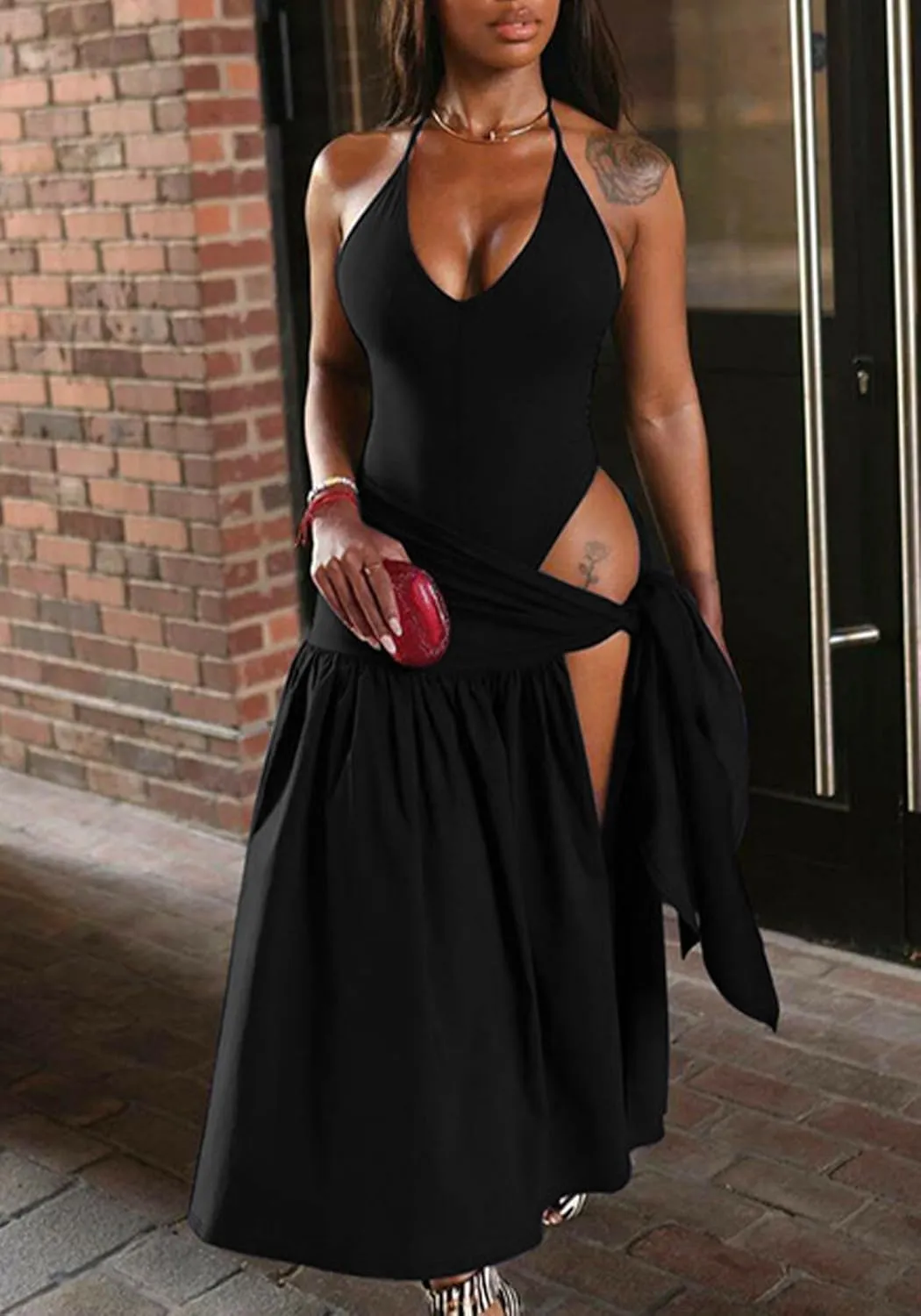 Women Wrap Tied Maxi Skirt Set Halter Backless Thong Bodysuit Sexy Summer Beach Vacation Clothes 2 Piece Outfits