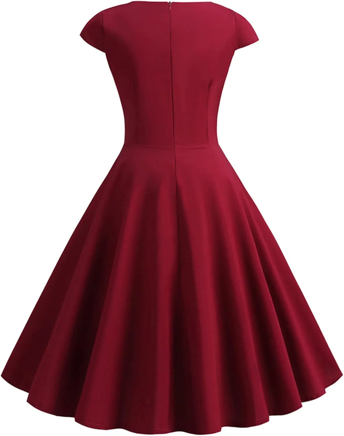 Womens 1950s Vintage Party Dress Cap Sleeve Sweetheart Neck Waisted Midi Dress Fashion Elegant Cocktail Swing Dresses