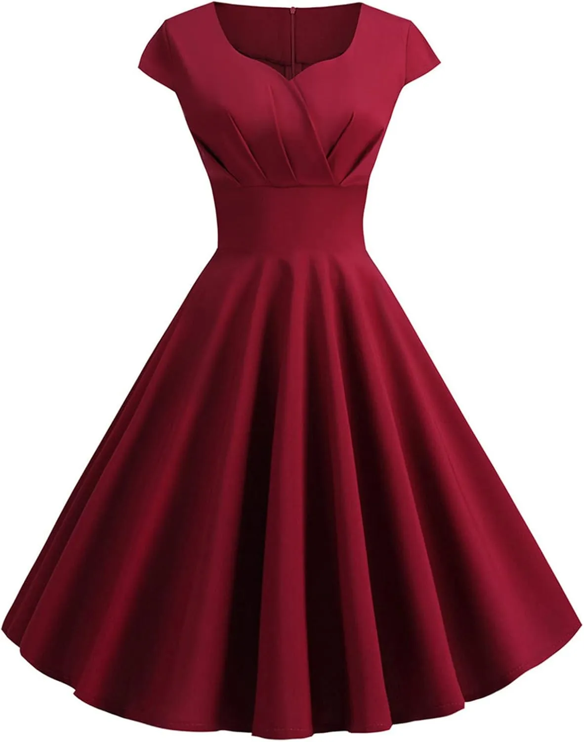 Womens 1950s Vintage Party Dress Cap Sleeve Sweetheart Neck Waisted Midi Dress Fashion Elegant Cocktail Swing Dresses