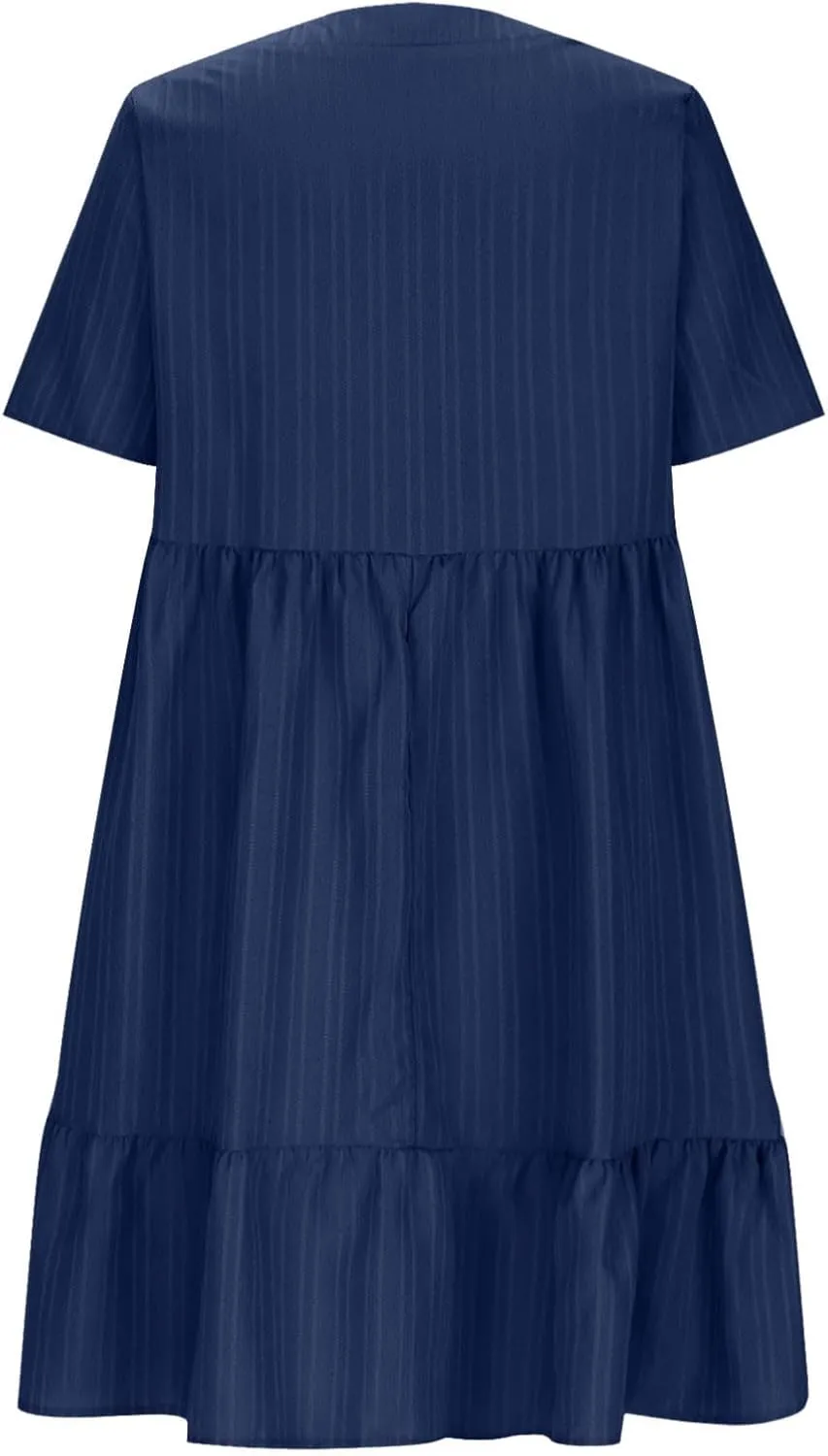 Women's 2025 Summer Short Sleeve Mini Dress Textured Fashion Beach Boho Dress V Neck Casual Ruffle Hem Swing Dress